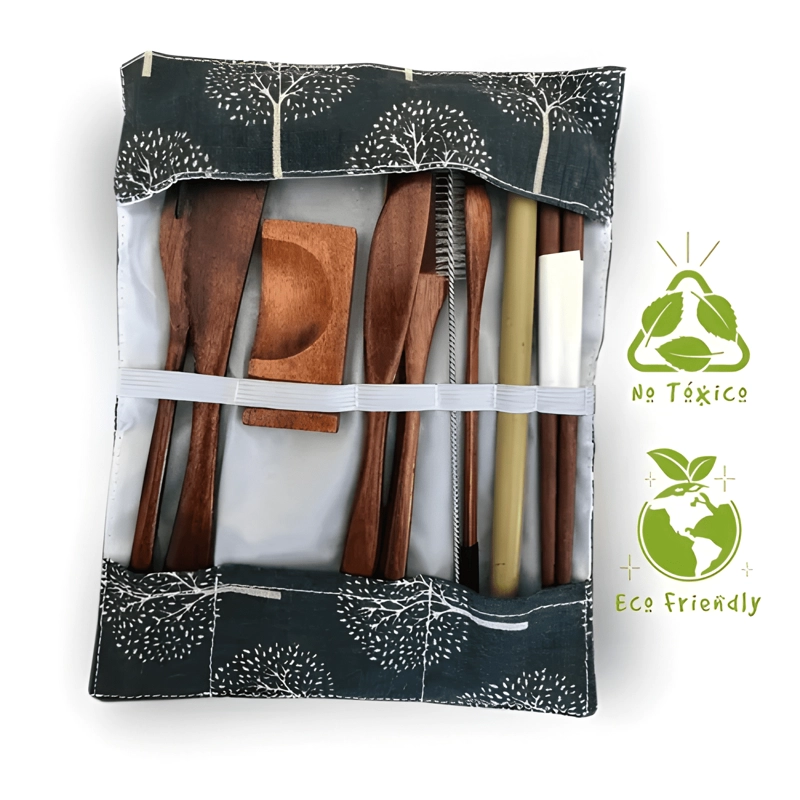 SET CUBIERTOS PREMIUM DE BAMBU REUTILIZABLES PARA VIAJES - 1