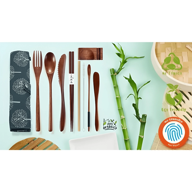 SET CUBIERTOS PREMIUM DE BAMBU REUTILIZABLES PARA VIAJES - 2