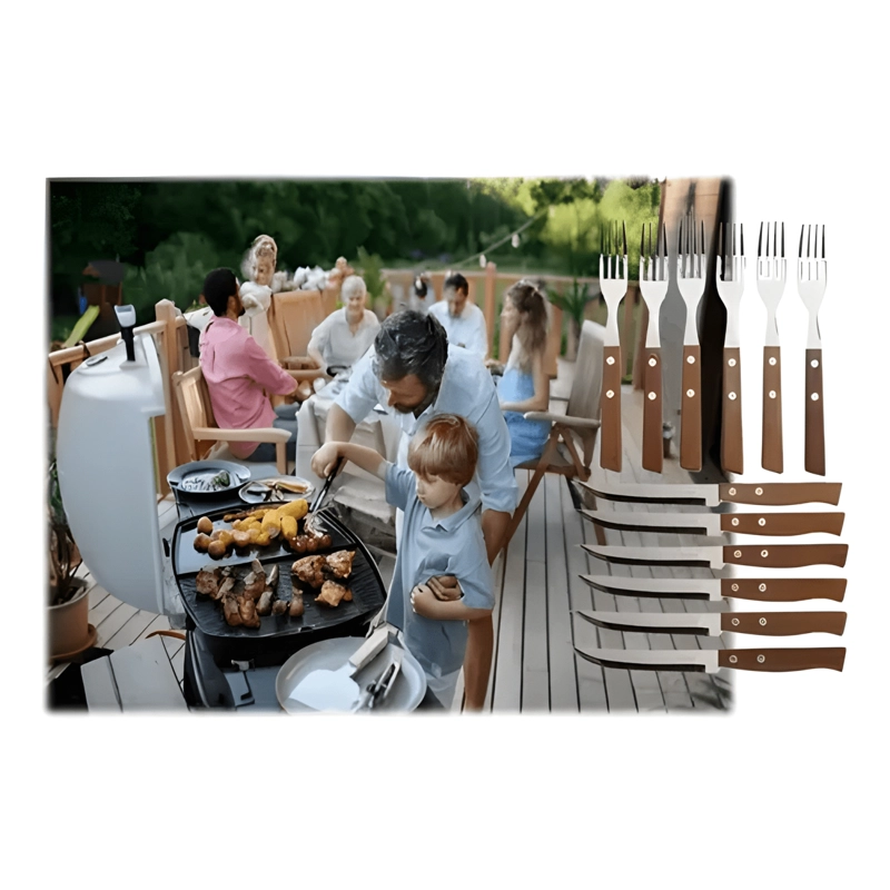 SET 6 TENEDORES 6 CUCHILLOS SIERRA ASADO MADERA PARRILLA #3 - 3