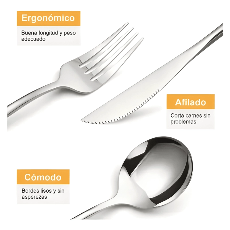 24-PIECE SILVERWARE SET, STAINLESS STEEL FLATWARE PLATEADO - 2