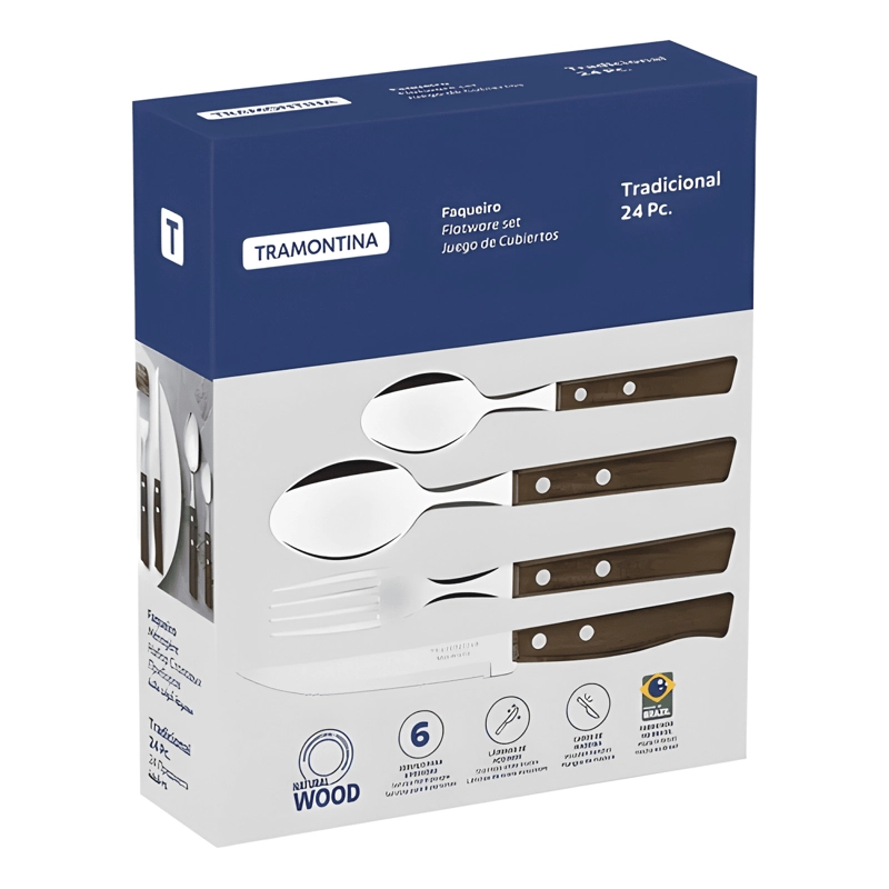JUEGO DE CUBIERTOS TRADICIONAL DE MADERA BARNIZADA 24 PIEZAS - 3