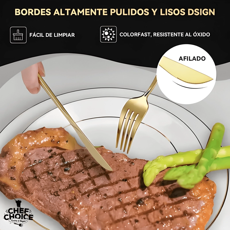 JUEGO CUBIERTOS ACERO INOXIDABLE 24 PIEZAS DORADO - 4