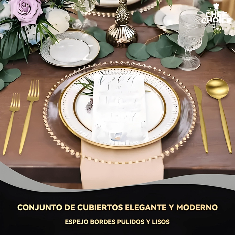 JUEGO DE CUBIERTOS COMPLETO 24 PCS ACERO INOXIDABLE DORADO - 3