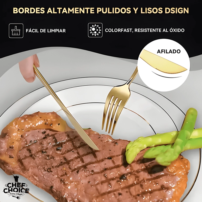 JUEGO DE CUBIERTOS COMPLETO 24 PCS ACERO INOXIDABLE DORADO - 4