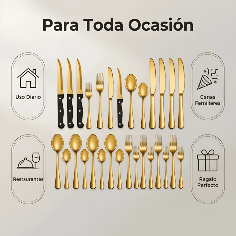 SET 24 PIEZAS CUBIERTOS CUCHILLERIA ACERO INOXIDABLE DORADO - 3