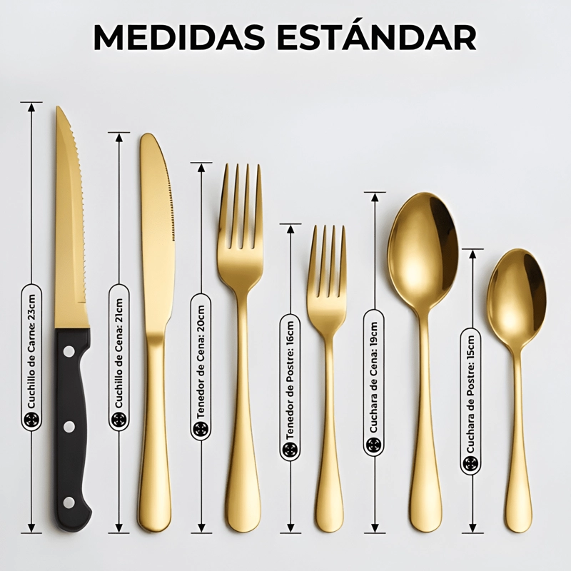 SET 24 PIEZAS CUBIERTOS CUCHILLERIA ACERO INOXIDABLE DORADO - 4