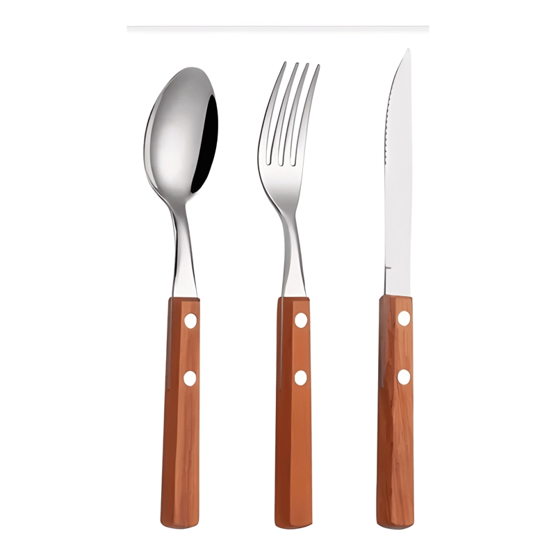 SET DE SERVICIOS MANGO DE MADERA UTENSILIOS COCINA CUBIERTOS - 1
