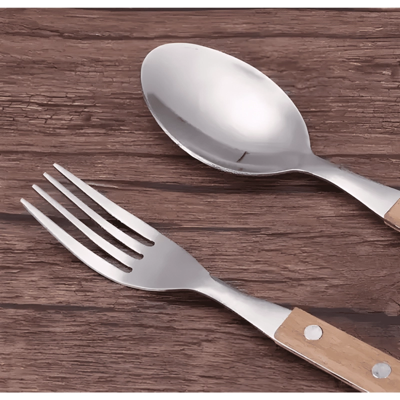 SET DE SERVICIOS MANGO DE MADERA UTENSILIOS COCINA CUBIERTOS - 3
