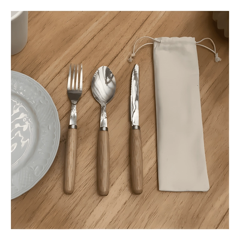 SET CUBIERTOS ECOLOGICOS 5 PIEZAS MTM MANGO MADERA MARRON - 3