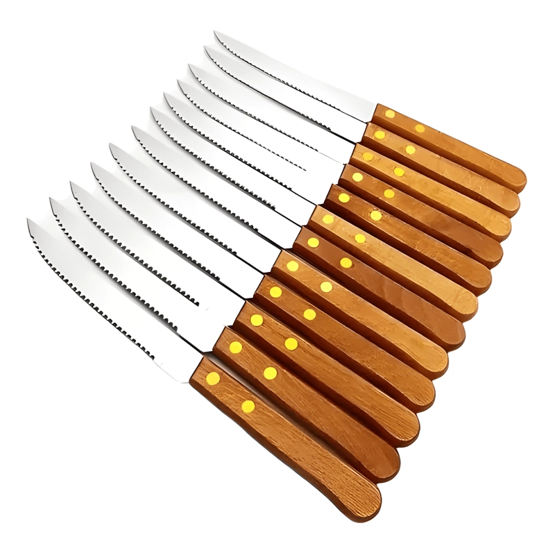 PACK 12 CUCHILLOS ACERO INOXIDABLE MANGO MADERA CALIDAD - 3
