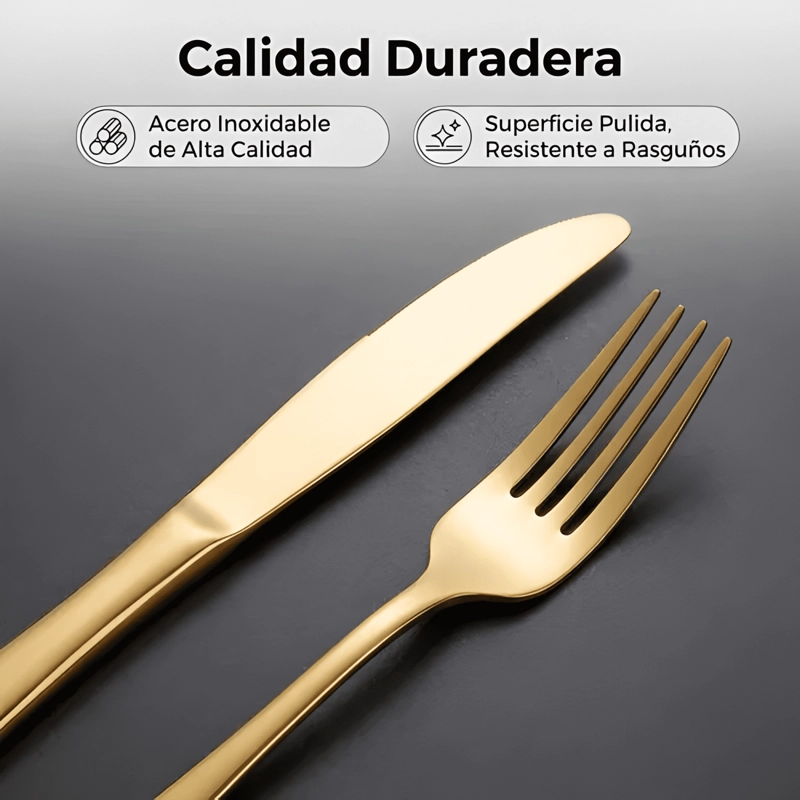SET CUBIERTOS ACERO INOXIDABLE 24 PIEZAS DORADO - 2