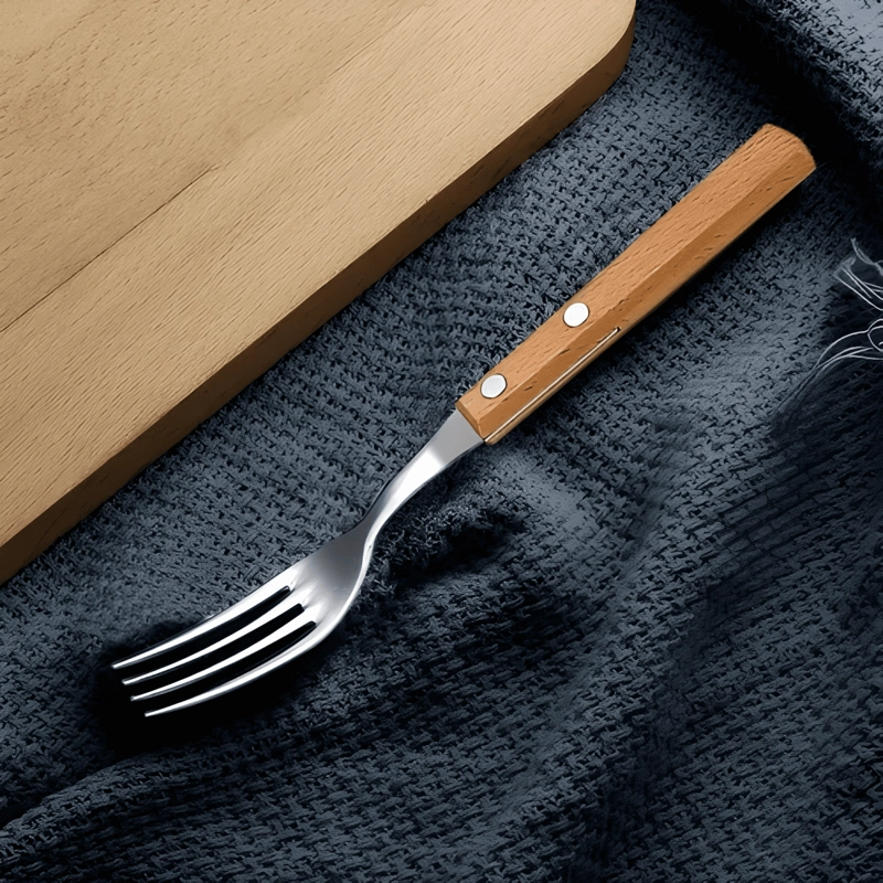 SET DE CUBIERTOS PARA ASADO 18PIEZA CUCHILLERIA MANGO MADERA - 4