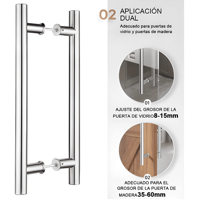 MANILLON DOBLE ACERO INOXIDABLE 100 CM PARA PUERTA MADERA #1 - 2