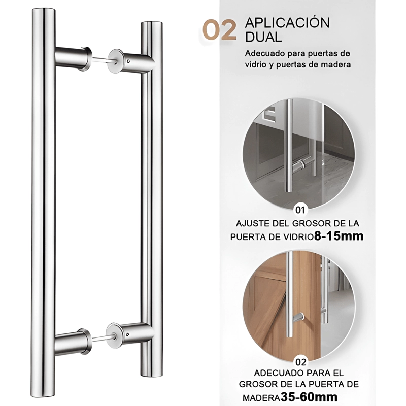 MANIJA DOBLE TIPO H INOX 100 CM PUERTA VIDRIO, PLATEADO #2 - 2