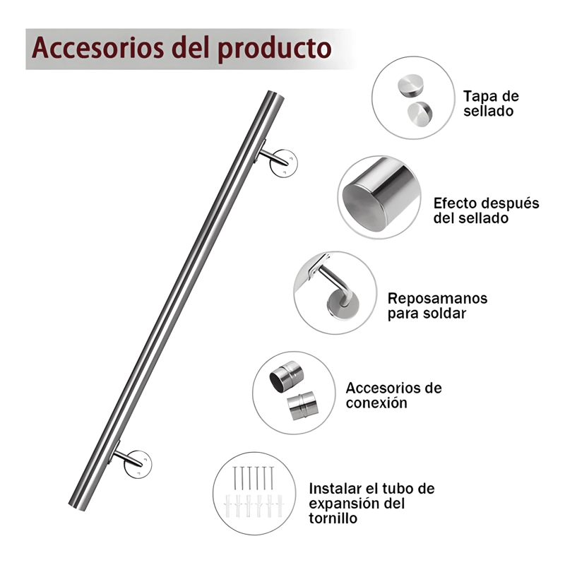 PASAMANOS INOX ESCALERAS 2 M CON SOPORTES, EMPALMABLE #2 - 2