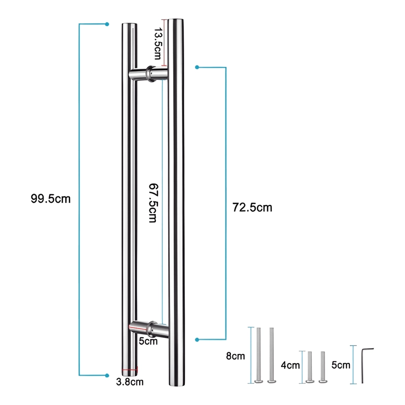 MANIJA TIRADOR TIPO H ACERO INOXIDABLE 100 CM, PLATEADO - 1