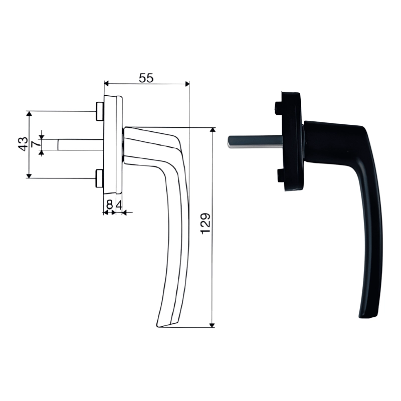 KIT MANILLA RECTA Y SEGURO CREMONA UNIPUNTO PARA VENTANAS - 3
