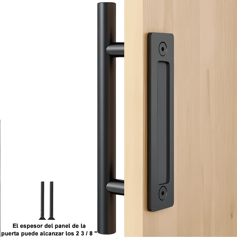 MANILLA TIRADOR 30 CM PUERTA ESTILO GRANERO, NEGRO #1 - 2