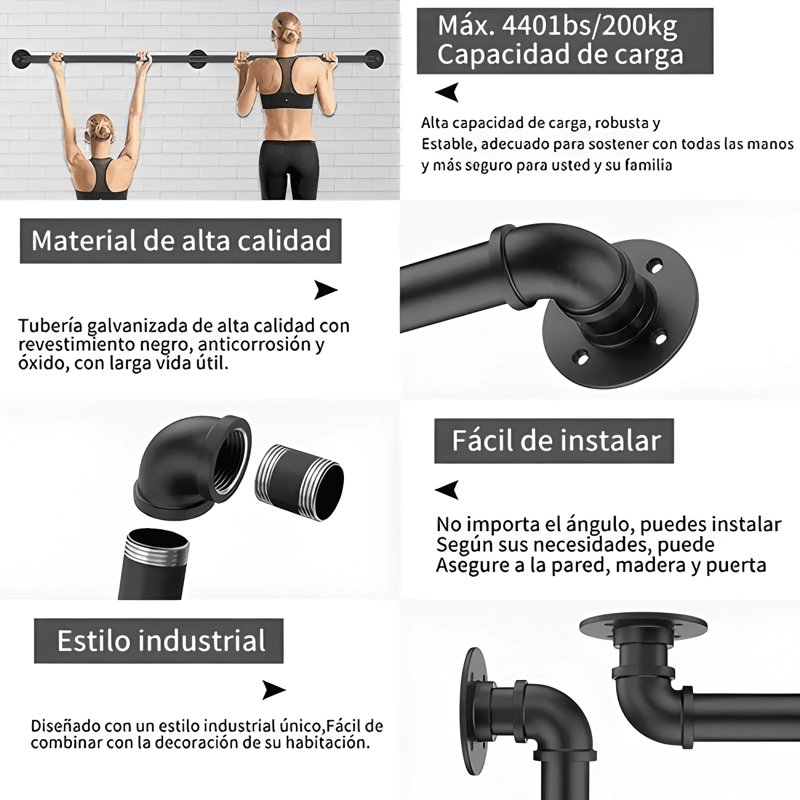 PASAMANOS DE TUBO ESCALERAS 1,8 M CON TORNILLO, NEGRO #4 - 4