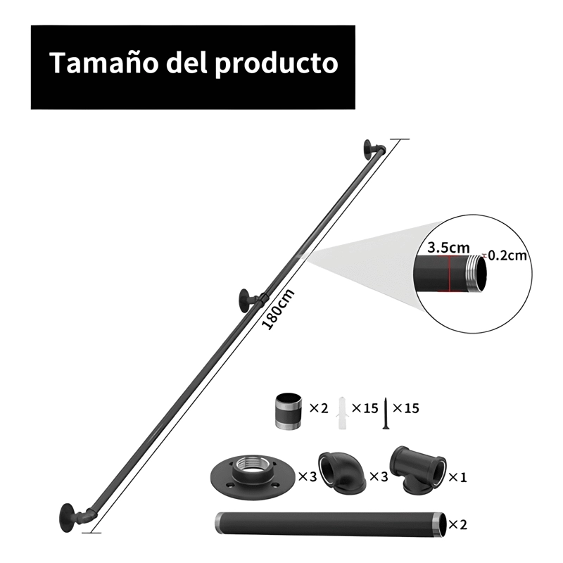PASAMANOS DE TUBO ESCALERAS 1,8 M CON TORNILLO, NEGRO #2 - 1