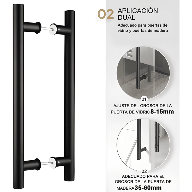 MANILLON TUBO CUADRADO PARA PUERTAS DE MADERA 100 CM, NEGRO - 2