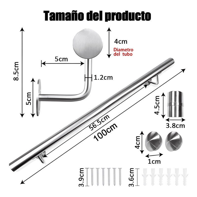 PASAMANOS INOX ESCALERAS 2 M CON SOPORTES, EMPALMABLE #3 - 1