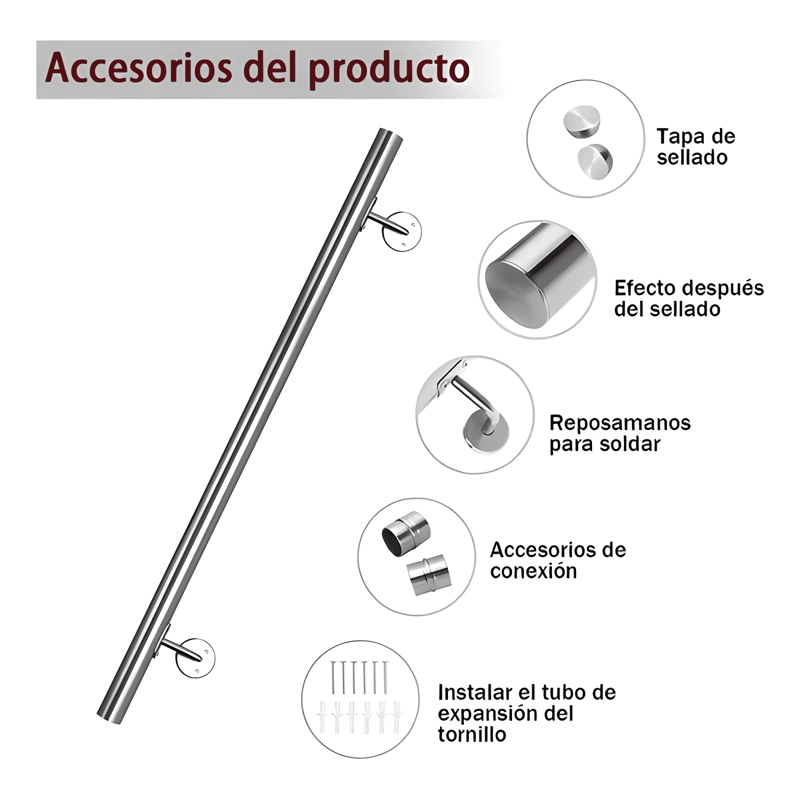 PASAMANOS INOX ESCALERAS 2 M CON SOPORTES, EMPALMABLE #3 - 2
