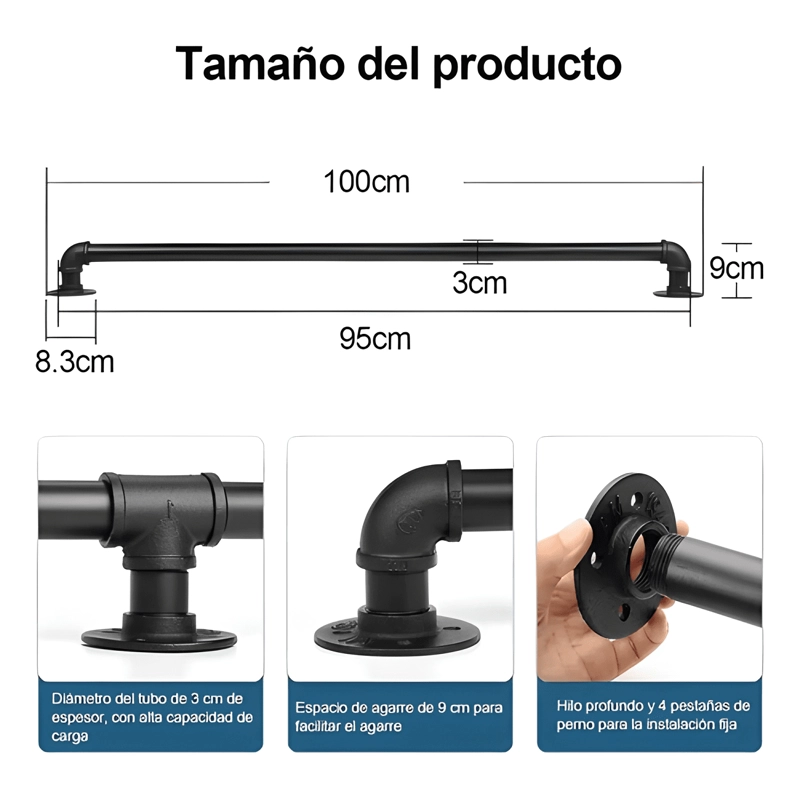 PASAMANOS DE TUBO ESCALERAS 1 M CON SOPORTES, PLATA #1 - 1