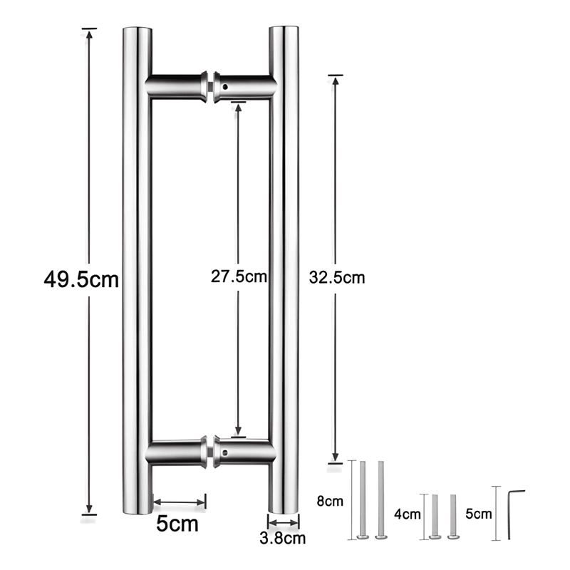 MANILLON PAR ACERO INOX 50 CM PUERTA MADERA, PLATA - 2
