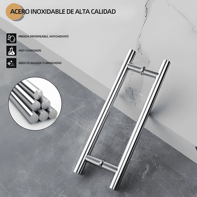 MANILLON PAR ACERO INOX 50 CM PUERTA MADERA, PLATA - 3