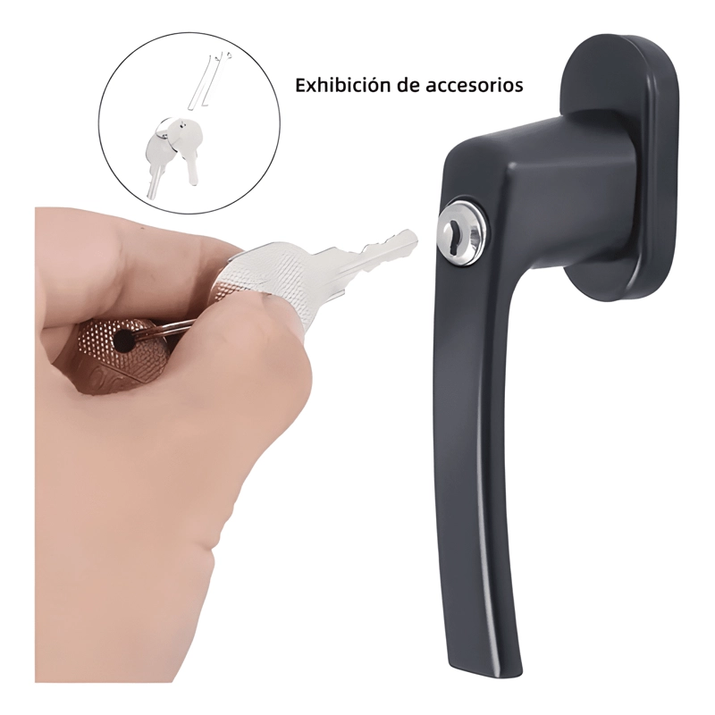 MANILLA RECTA CON BLOQUEO Y LLAVE PARA VENTANAS PVC, NEGRO - 4