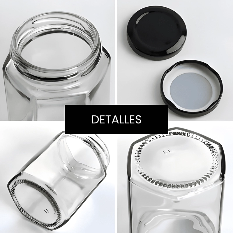 TARRO VIDRIO HEXAGONAL 100 ML PARA MIEL TAPA HERME TICA 12U - 1