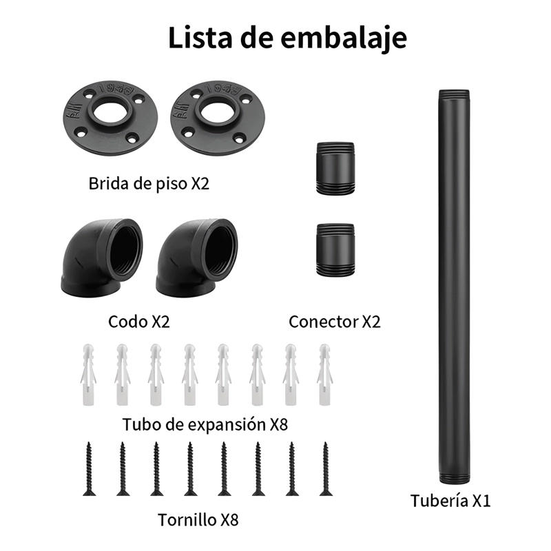 PASAMANOS DE TUBO ESCALERAS 1 M CON SOPORTES, PLATA #2 - 3