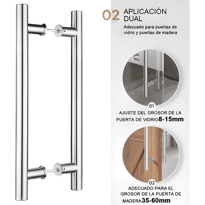 MANILLON DOBLE ACERO INOX 100 CM PUERTA MADERA Y CRISTAL #3 - 2