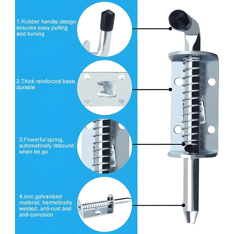 PICAPORTE CON RESORTE Y ENGANCHE PARA TUBO DE PUERTA - 3