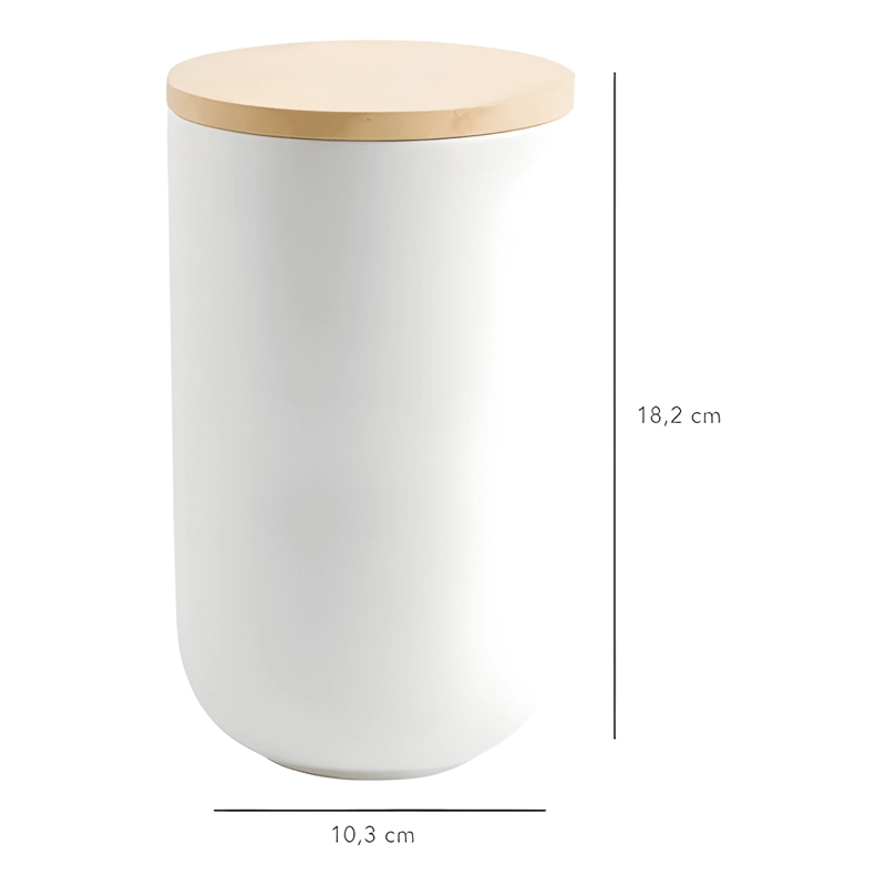 CONTENEDOR CERAMICA HERME TICO TAPA MADERA TALLA L, BLANCO - 1