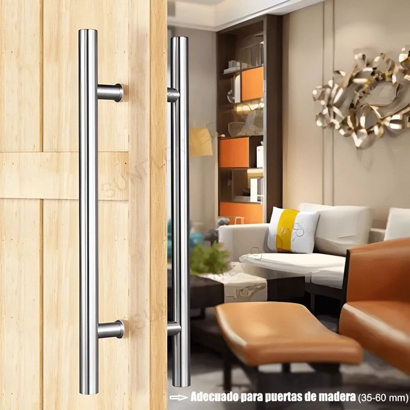 MANILLON DOBLE ACERO INOX 100 CM PUERTA MADERA Y CRISTAL #4 - 4