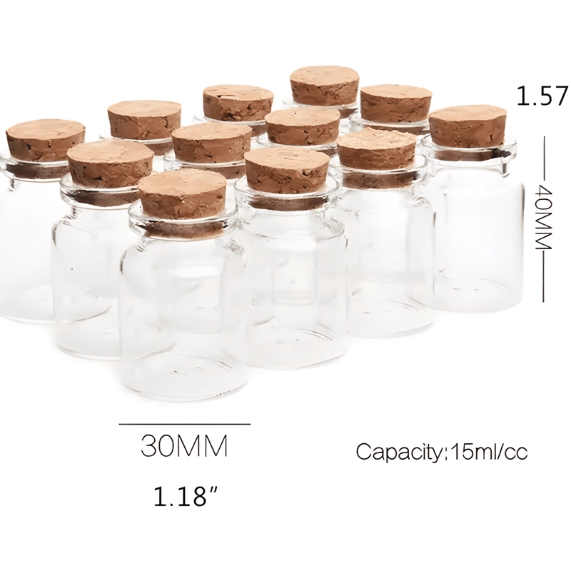 BOTELLA VIDRIO 15 ML TAPA CORCHO 40X30 MM 12U - 2