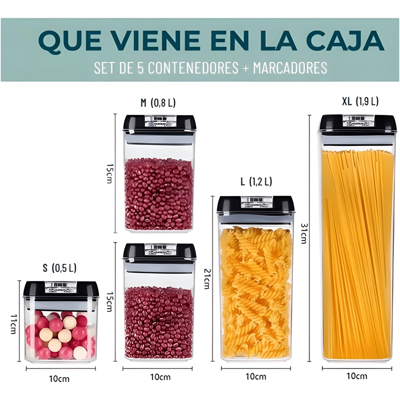 SET 5 CONTENEDORES HERME TICOS ORGANIZADORES DE ALIMENTOS - 1