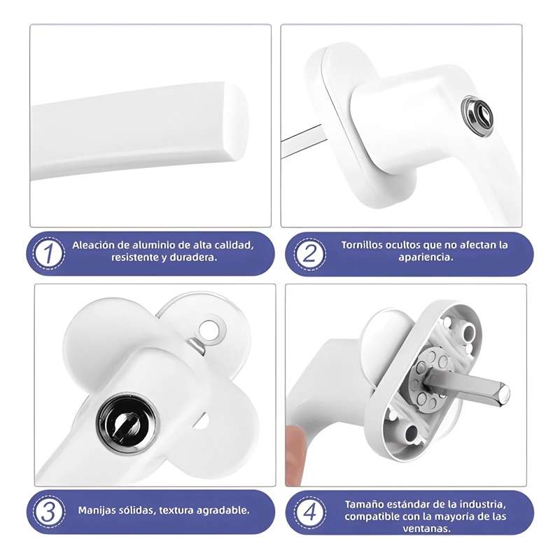 MANILLA RECTA DE ALUMINIO CON LLAVE PARA VENTANAS 4U - 2