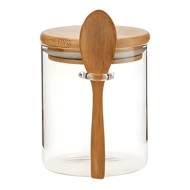 FRASCO VIDRIO HERME TICO 400 ML TAPA BAMBU 2U, TRANSPARENTE - 2