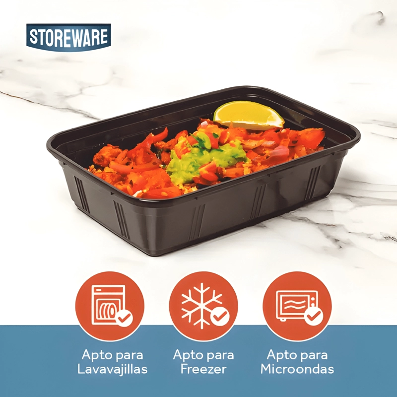 CONTENEDOR HERME TICO PLASTICO MEAL PREP 10U, NEGRO - 1