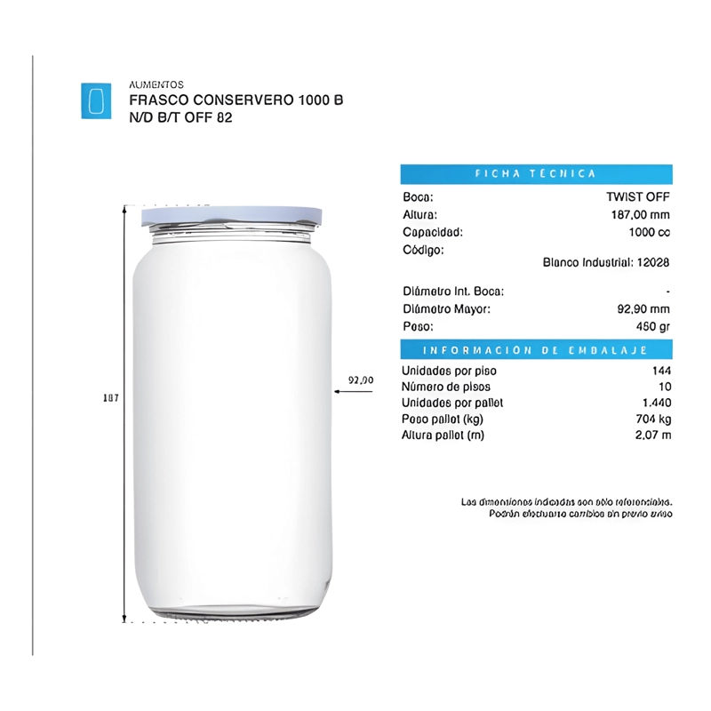 FRASCO CONSERVERO 1000 CC TAPA 82 MM 10U - 2