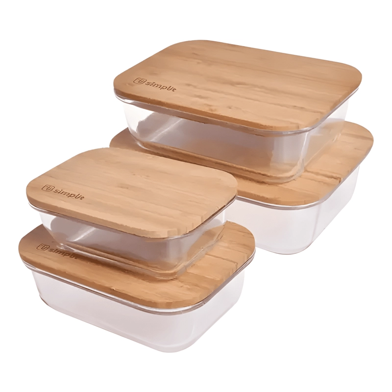 CONTENEDOR VIDRIO HERME TICO TAPA BAMBU 4U, TRANSPARENTE #1 - 2