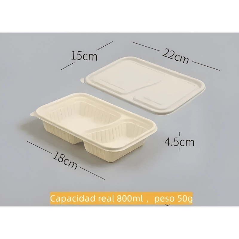ENVASE BIODEGRADABLE 2 DIV PARA COLACIONES 800 ML 50U - 3