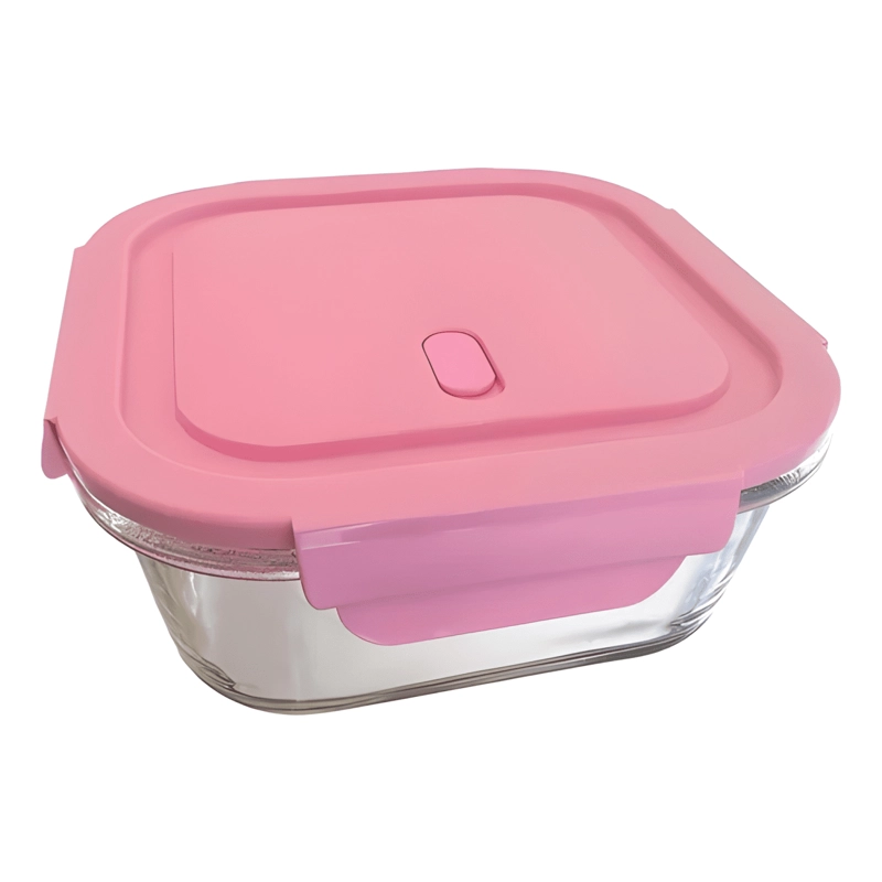 TUPPER VIDRIO HERME TICO CUADRADO 800 ML, TAPA ROSA - 1