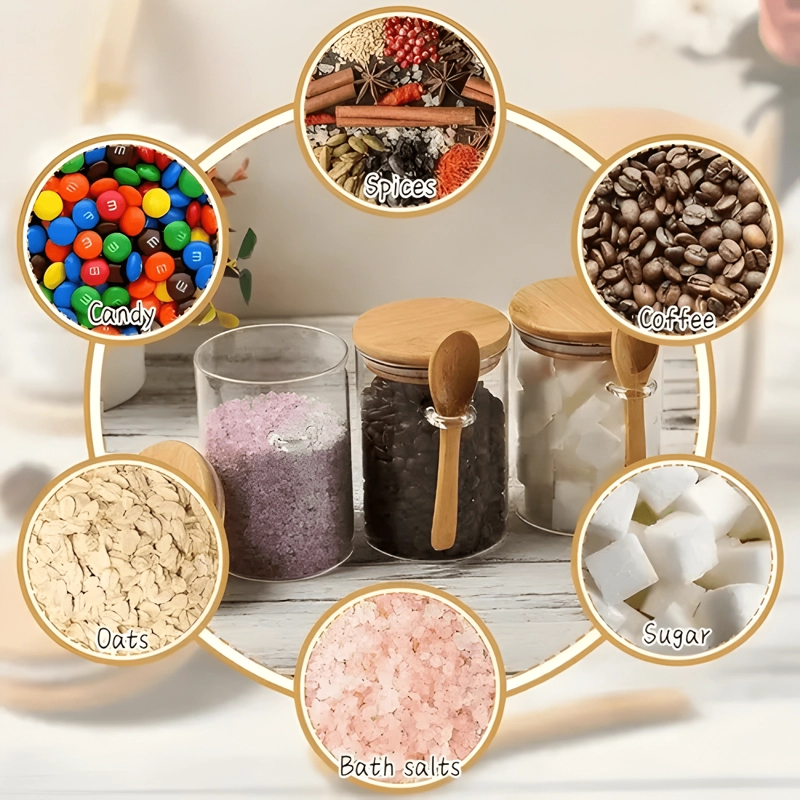 PACK 2 RECIPIENTES VIDRIO TAPA BAMBU CON CUCHARA #1 - 3