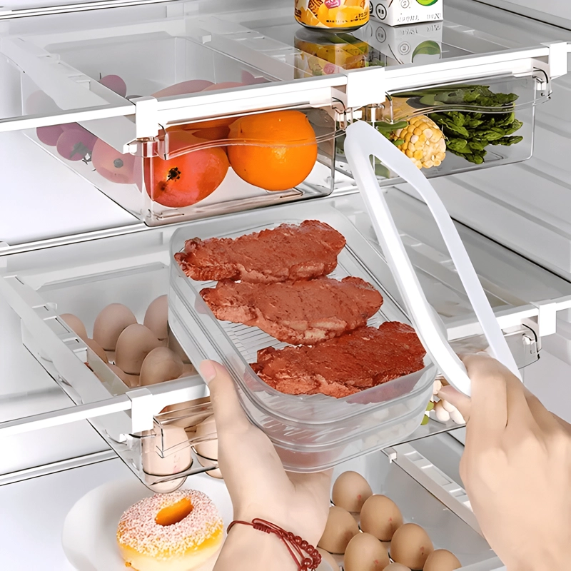 CONTENEDOR PLASTICO TRIPLE PARA CARNE CON TAPA, TRANSPARENTE - 2