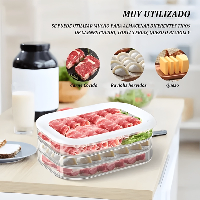 CONTENEDOR PLASTICO TRIPLE PARA CARNE CON TAPA, TRANSPARENTE - 3