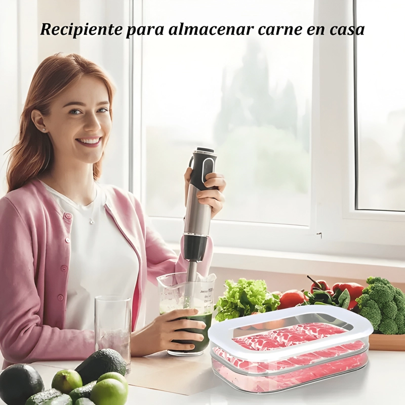 CONTENEDOR PLASTICO TRIPLE PARA CARNE CON TAPA, TRANSPARENTE - 4